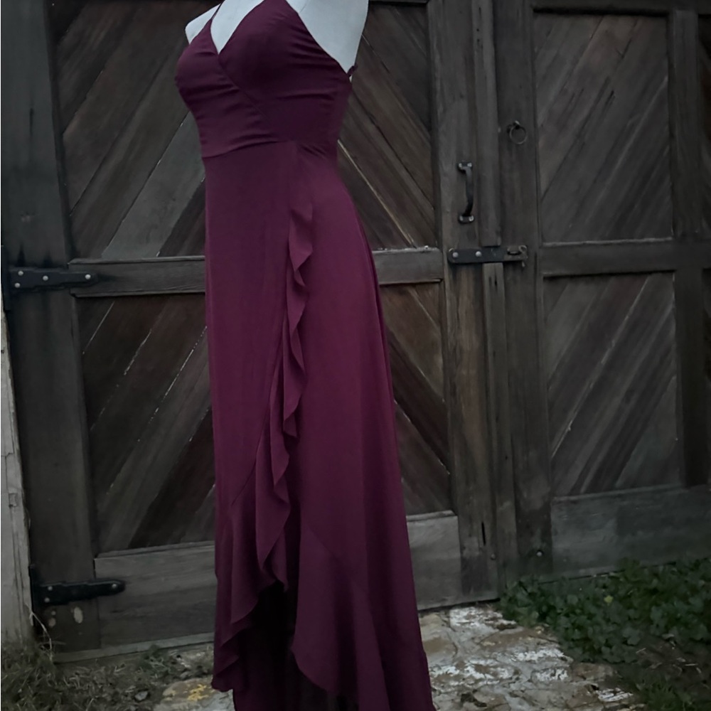 Chic Wine Halter High Low Wrap Maxi Dress w Lace up back 2 Long - Picture 5 of 8